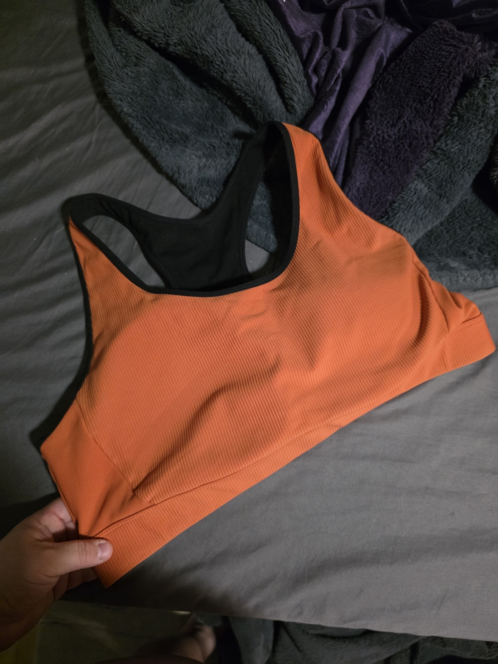 Reversible Orange Ribbed Sports Bodysuit Top with Black Lining